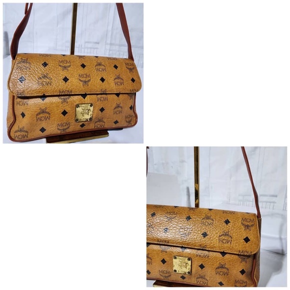 MCM Vintage Cognac Visetos Brown Shoulder Bag with Gold Accents - Picture 9 of 13